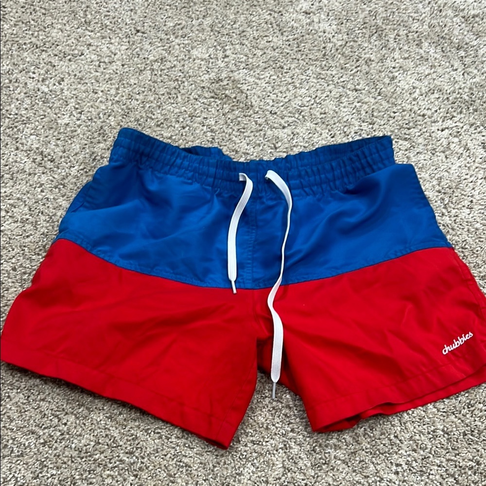 Chubbies Bold Red and Blue Swim Trunks
